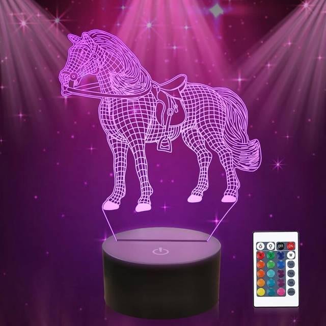 Horse Night Lights for Kids, 3D Illusion Horse Night Light Bedside Lamp 16 Colors Changing with Remote Control