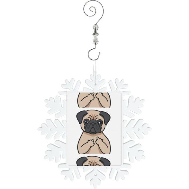(Funny Naughty Pug Dog Animal Love Gift=9083) Christmas Ornament Snowflake Tree Decoration Car Hanging Charm Gift with Hook Keepsake for Friends Famil