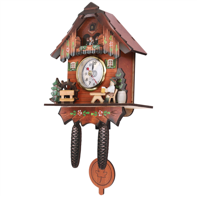Antique Wooden Wall Clock Bird Time Bell Swing Watch Decor 006