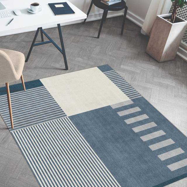 (60cm X 180cm, Geo Blue) Modern 8mm Thick Anti-Shed Stain-Resistant Rug