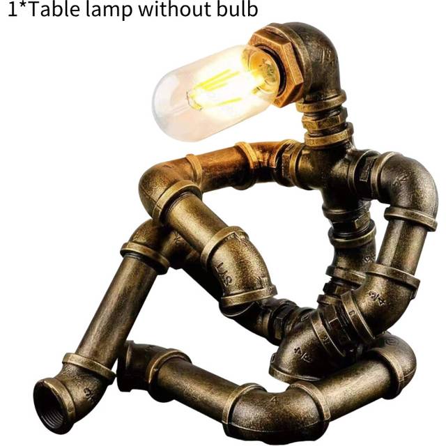 (Think, AU Plug) Industrial Retro Water Pipe Table Lamp Steampunk Robot Desk Light Home Bar Shop