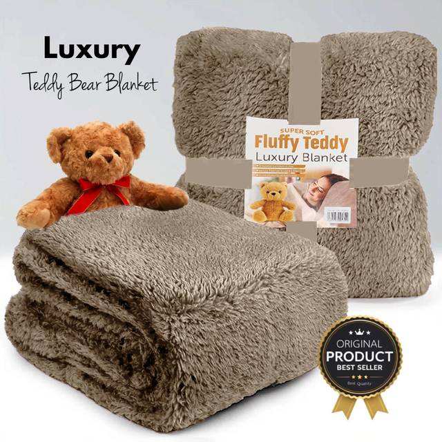 (King , Mink ) Teddy Fleece Bear Blanket Large Throw Soft Warm