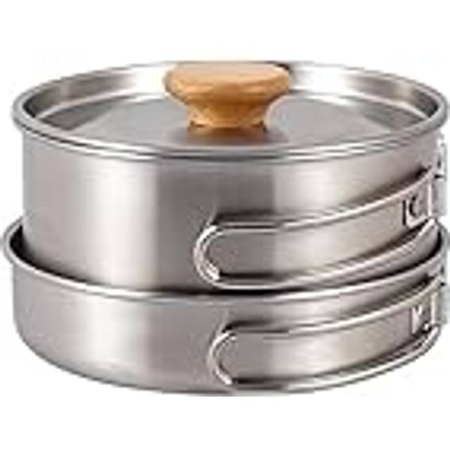 LMXRYPD 2-delat Set Campingköksredskap, Set med Kokkärl och Kastruller, med Hopfällbart Handtag, för Utomhuscamping Picknick pan Vandring Backpacking