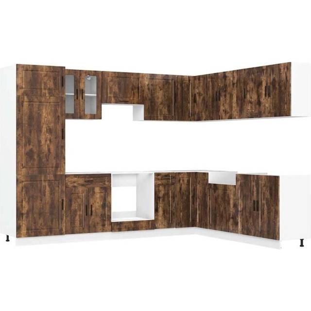 vidaXL 14 Piece Kitchen Cabinet Set Porto Smoked Oak Engineered Wood - Brown