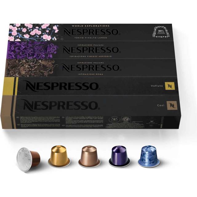 Original Coffee Pods, 50 Mixed Pack - 10 Volluto, 10 Roma, 10 Cosi, 10 Vivalto and 10 Arpeggio Capsules for Nespresso Machines. Make Espressos,
