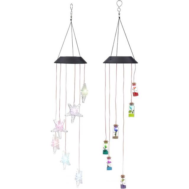 (Star) Solar Powered LED Wishing Bottle Wind Chime Hanging Light Color Changing Lamp Garden Decor Room