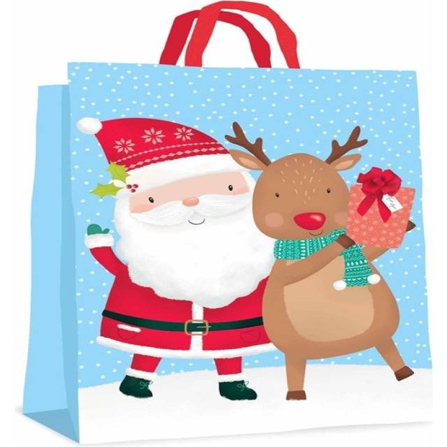 Jumbo Christmas Gift Bag Woven Santa Reindeer Gift Sack Tote Bag 67cm