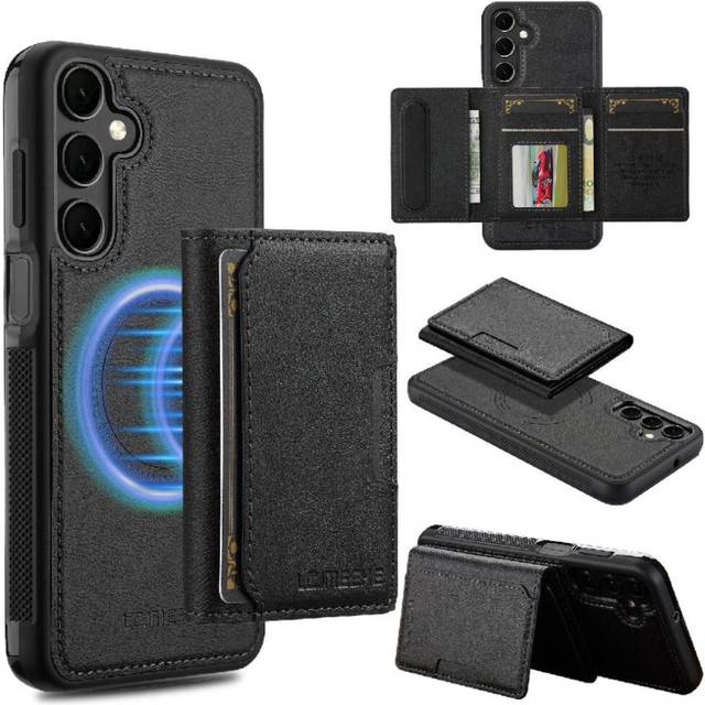 (Black) Wallet Case for Samsung Galaxy A55 5g Magnetic Rfid Shielding Pu Leather 2 In 1 Detachable Card Slots