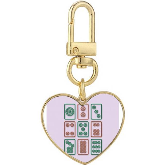 Bobbin Suit Mahjong Art Deco  Fashion Gold Heart Keychain Metal Keyring Holder