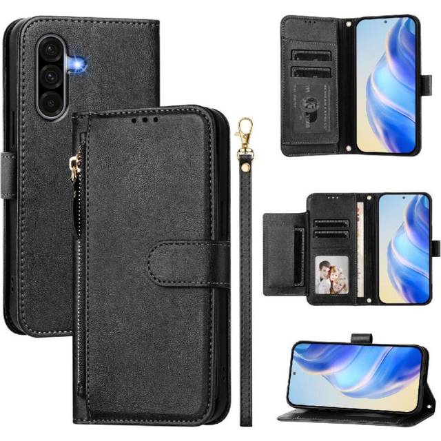 (Black) Flip Case for Samsung Galaxy A36 5g Zipper Pu Leather Magnetic Card Holder