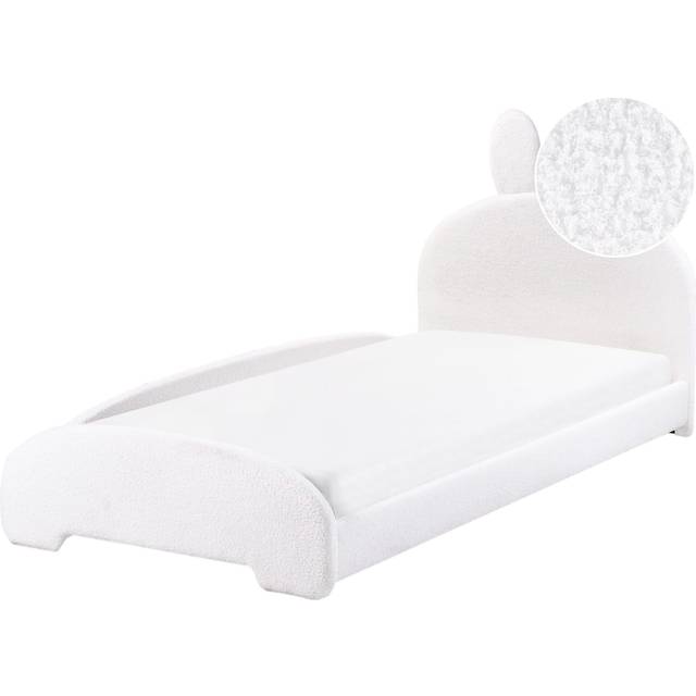 Modern Boucle eu Single Size Bed Frame Upholstered Kids Bed Slatted Base Off-White Perros