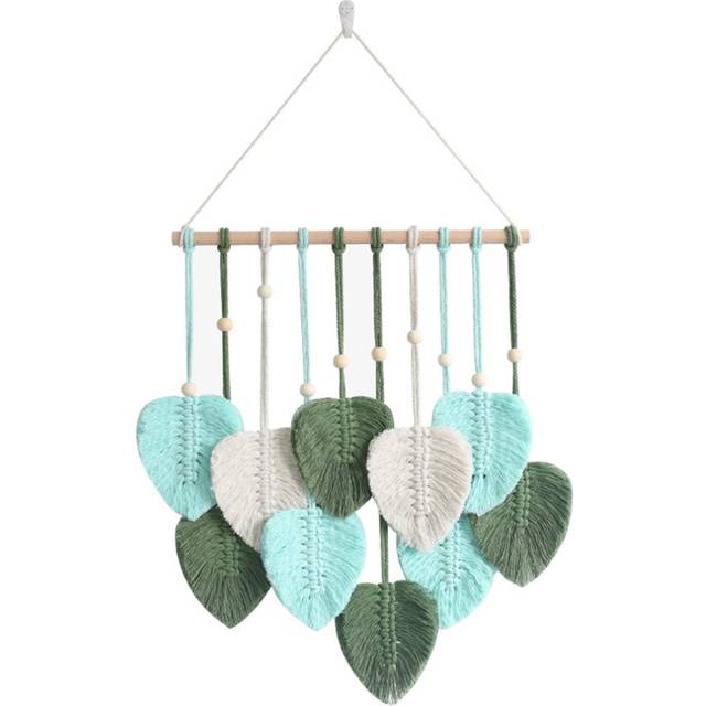 Boho Macrame Wall Deco, Hanging Woven Leaves Tassels Tapestry, A