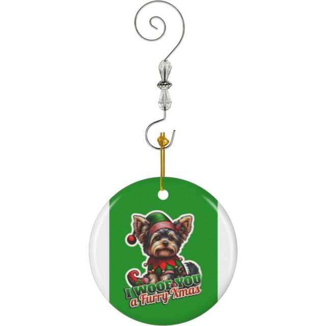 (Yorkie, Yorkshire Terrier Xmas Elf Gift,_7709) Christmas Ornaments Ceramic with Crystal Hook Xmas Handmade Tree Decorations KeepsakeÂGifts Stocking