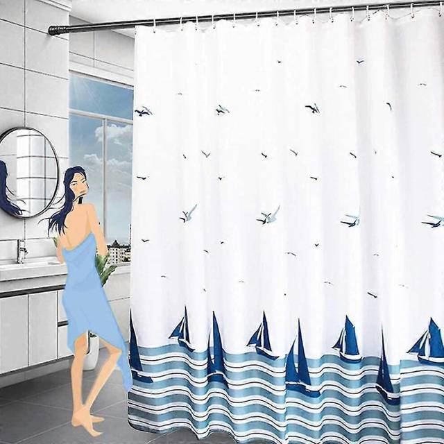 (As show, One size) waterproof shower curtain 180x200 made of heavy duty textile washable fabric polyester, abs shower curtain ring(blue)
