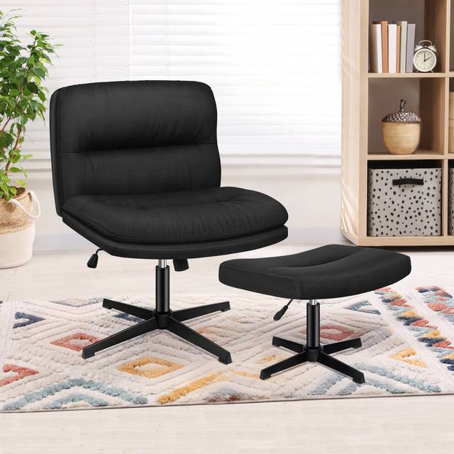 (Fabric - Black) ELFORDSON Office Chair Executive Computer Seat Work Cross Legged Ottoman
