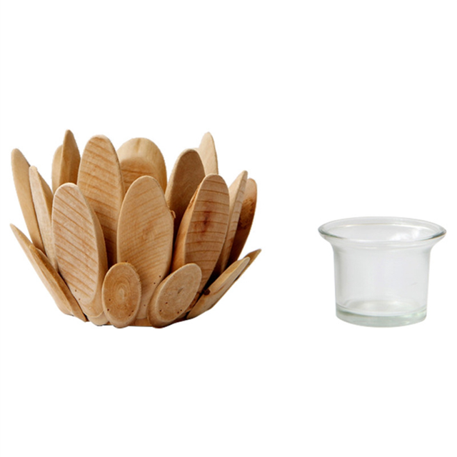 Flower Candle Stand Wooden Pillar Tea Lamp Holder