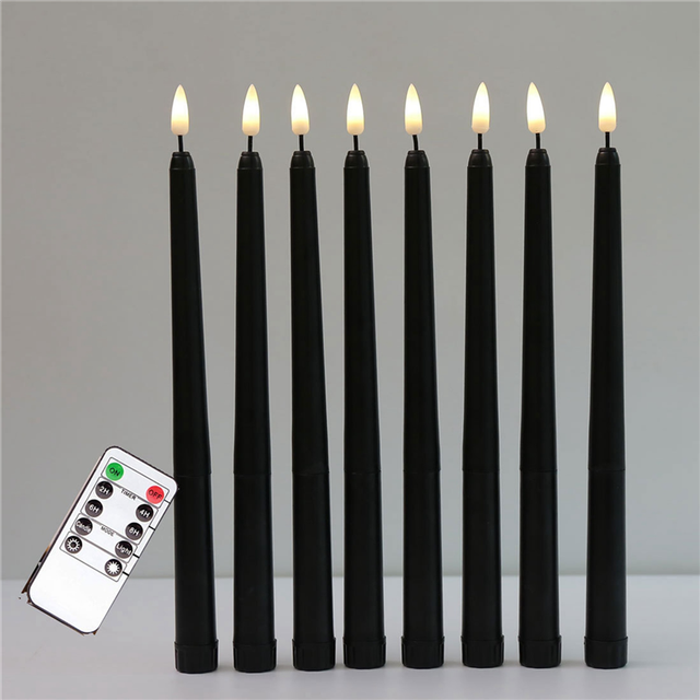 12Pcs Flameless Black Taper Candles Flickering with 10-Key Remote Timer, Operated LED Candlesticks Window Candles