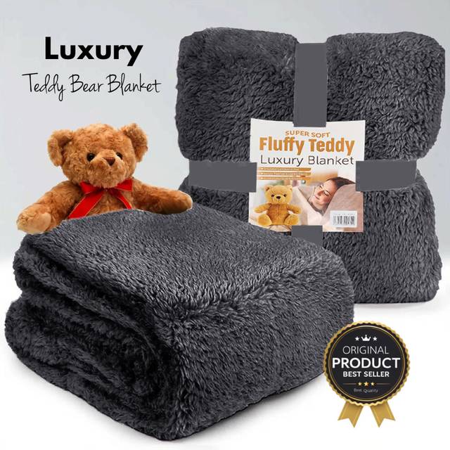 (Double, Charcoal) Luxurious Teddy Bear Fleece Throws Soft & Cozy Blanket Double & King Sizes
