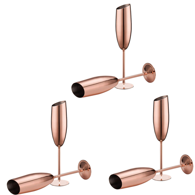 Set of 6 Stainless Steel Champagne Wine Flutes Glasses Rose Gold Unbreakable Shatterproof