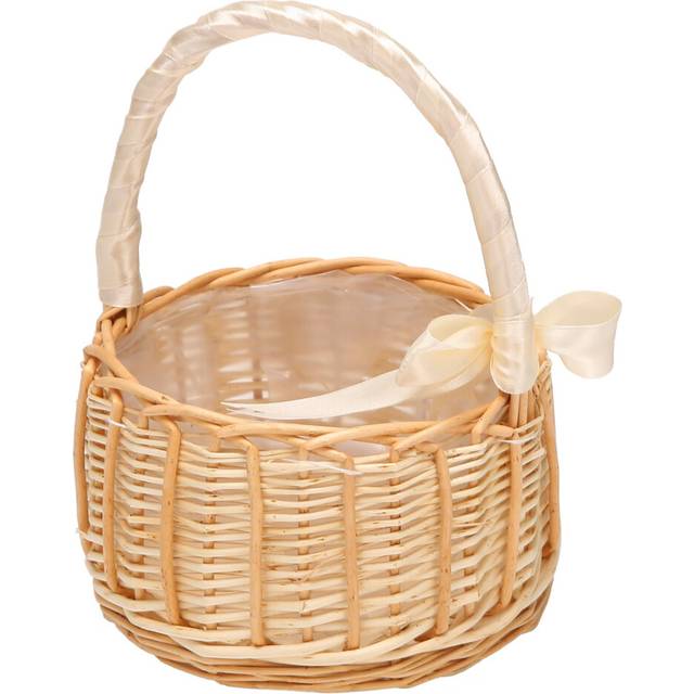 Woven Flower Basket Rattan Storage Girl Hand Handmade with Bow, L