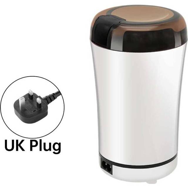 (White UK) Electric Coffee Grinder Bean Spice Nut Mill Blender Stainless Steel Kitchen