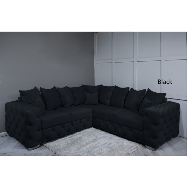 (Black Velvet, 5 Seater Corner Sofa) Snooze Velvet Ashton Scatter Back 3 and 2 Seater Sofa Sets, Corner Sofas Upholstered Plush Fabric 3 Seater Velvet