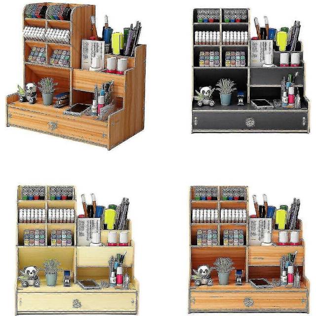 (Cherry wood, One size) Diy Wooden Assembled Desk Table Organizer Office Pen Rack Wood Gift Pen Holder