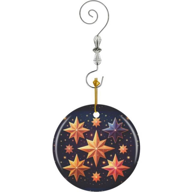 (A Design Of Glowing Christmas Stars Against A Dark, Starry_8450) Christmas Ornaments Ceramic with Crystal Hook Xmas Handmade Tree Decorations Keepsak