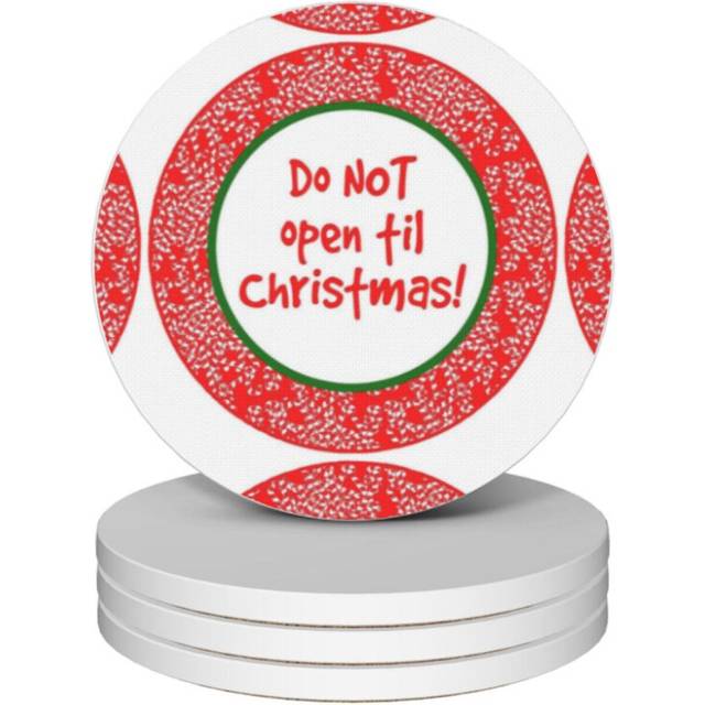 (Do Not Open Til Christmass=9765) Ceramic Coasters Set of 4 Xmas for Drink Wine Beer Bar with Cork Base Housewarming Birthday Christmas Gift
