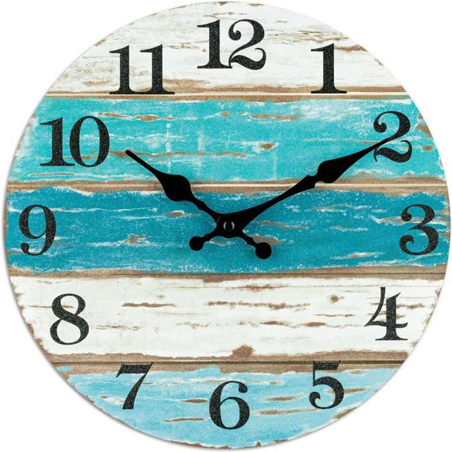 Wall Clock-Beach Themed Blue Clocks Battery Operated Silent Non-Ticking,for Home Kitchen Living Room Office 10 Inch