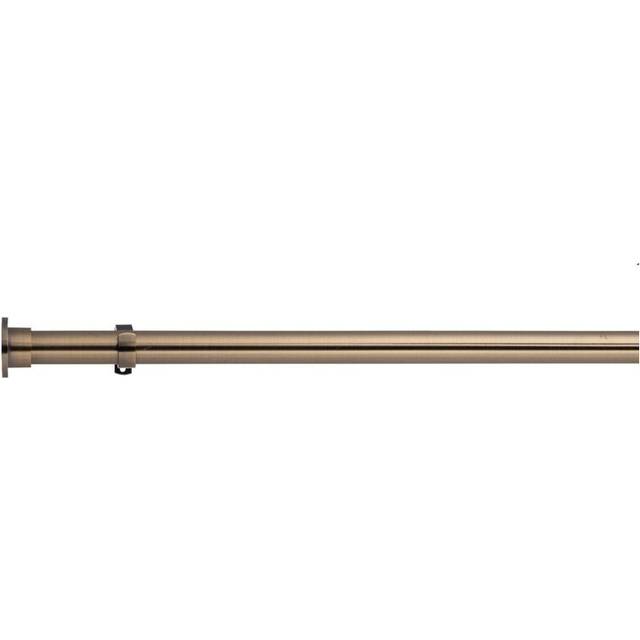 (240 cm, Antique Brass (Disc Stopper Finial)) Lister Cartwright 28mm Antique Brass Fixed Metal Curtain Pole Set with Finial Voile Easy fit to Outdoor,
