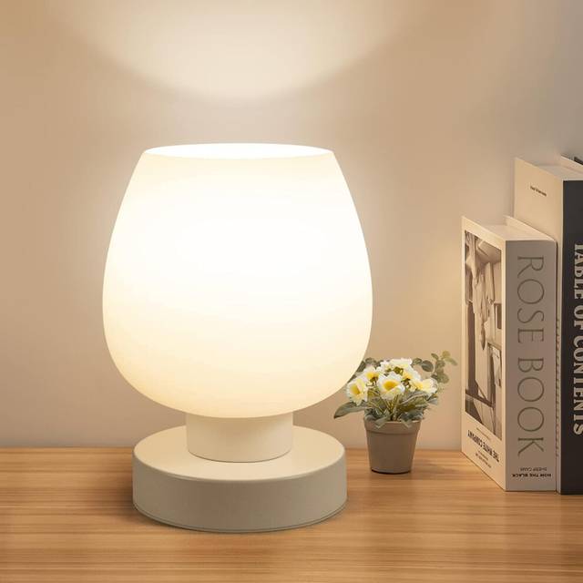 Small Lamp for Bedroom Living Room Nightstand, Desk lamp with White Opal Glass Lamp Shade, Warm LED Bulb, 3 Way Dimmable,Gifts