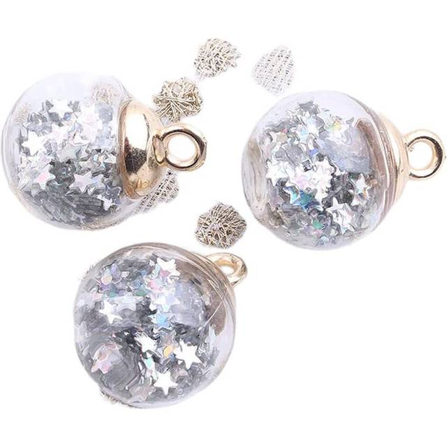 10pcs Clear Star Christmas Baubles Colorful Glitter Glass Christmas Bauble for Christmas Tree Decorations, Silver
