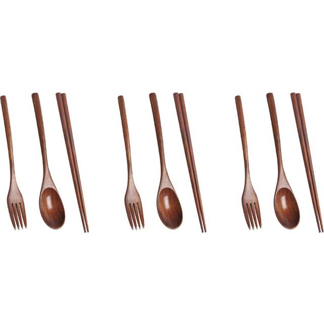 3X Wooden Cutlery Set Portable Friendly Reusable Flatware Utensils Set Spoon Fork Chopsticks