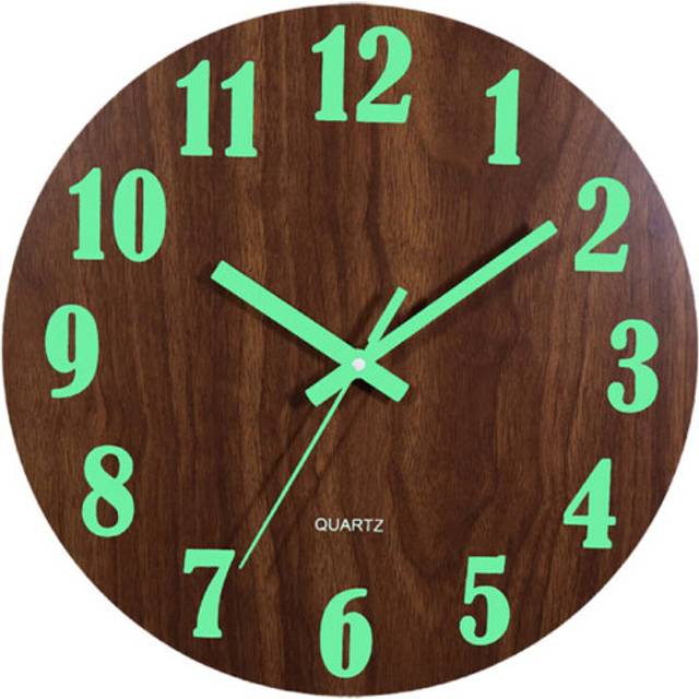 12 Inch Wall Clock Wood Silent light in dark night Nordic Fashion Wall Clock
