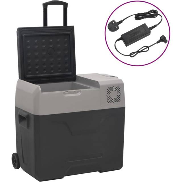 vidaXL Cool Box with Wheel and Adapter Black&Grey 50 L Polypropylene - Multicolour