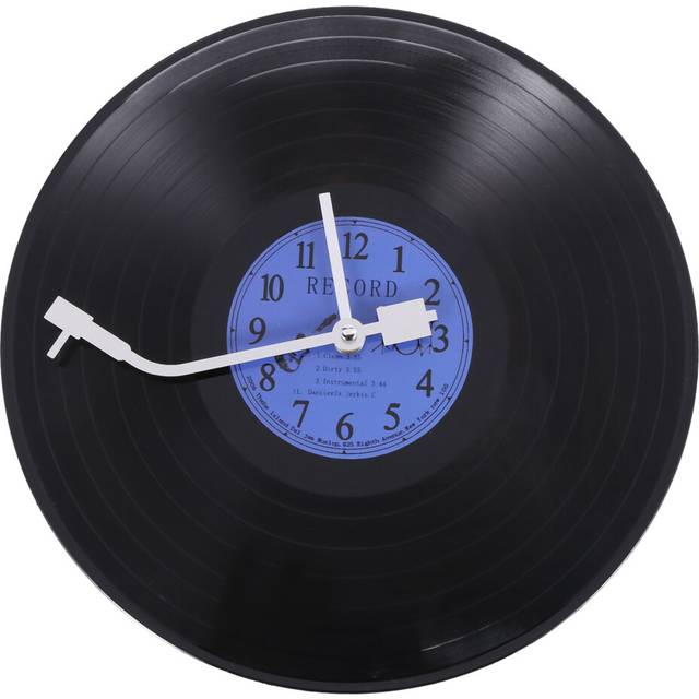 Quartz round retro wall clock art design kitchen living room home decoration vinyl record clock blue + black plastic