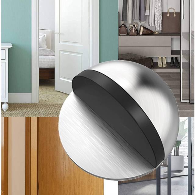 Hantoc Floor Door Stopper Stainless Steel, 4 Pack Oval Floor Mounted Door Stops with Screws and Glues Fit Most Door