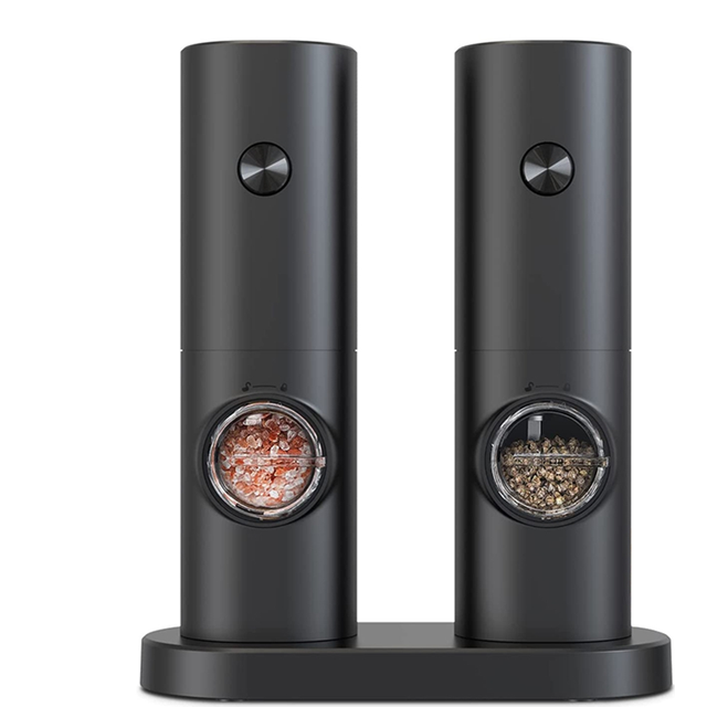 Electric Salt and Pepper Mill, with Base, 5 Coarse Levels, Adjustable