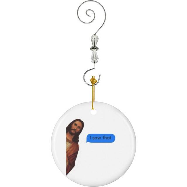 (Jesus OMG Waffles Funny Meme Tiktok-37) Christmas Ornaments Ceramic Charm with Hook Crystal Handmade Xmas Tree Decorations KeepsakeÂStocking Stuffer