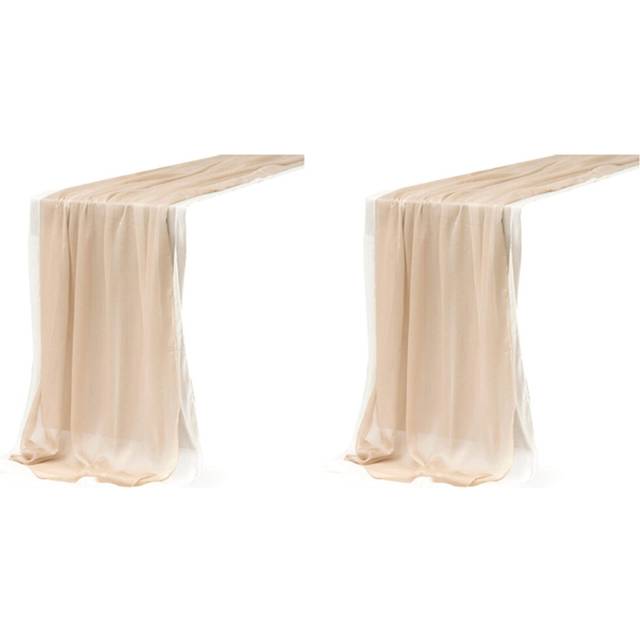 Silky Crinkle Chiffon Table Runner (Set of 4) for Sweetheart Wedding Bridal Shower Decoration,Pink Champagne