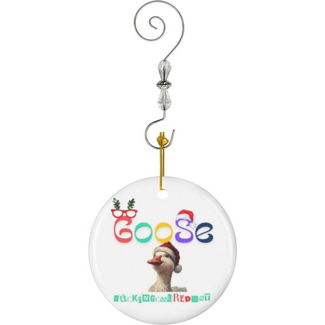 (Me Goose Tea Mug 'Fucking Cool' Red Sipping Tea - Perfect Gift For Happy New Year_4154) Christmas Ornaments Ceramic with Crystal Hook Xmas Handmade T