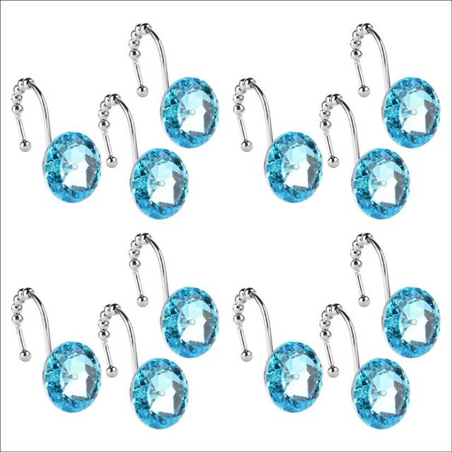 Shower Curtain Hooks Rings 12Pcs Rolling Shower Curtain Hooks,Rust Proof Decorative Window Shower Hooks Blue