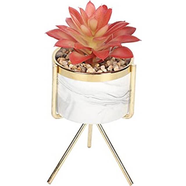Sleepdown Halo Red Leaf Marble Stand Faux Artificial Succulent Plant for Home Office Bathroom Decor Indoor Decoration Aesthetics