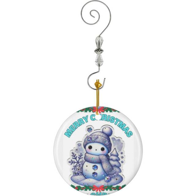 (Frosty Chibi Snowman With Sparkling - Winter Wonderland_7402) Christmas Ornaments Ceramic with Crystal Hook Xmas Handmade Tree Decorations KeepsakeÂ