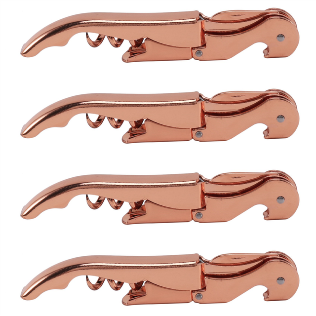 4X Rose Gold Corkscrew Metal Wine Multifunction Red