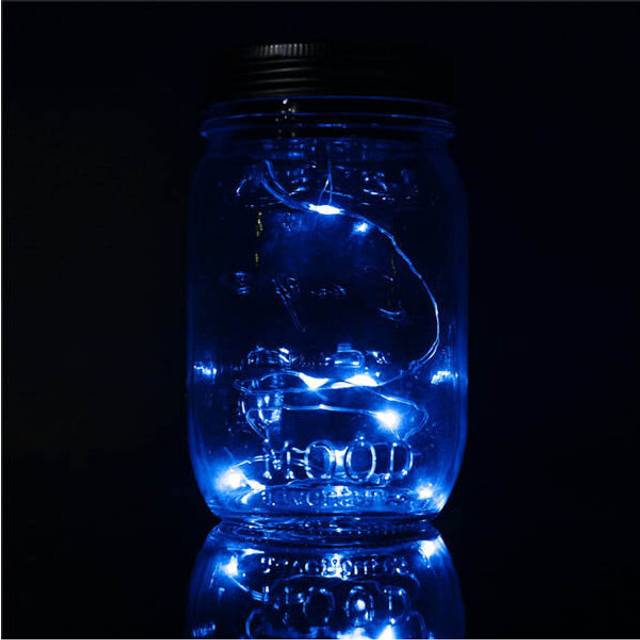 (Blue) Christmas light Solar Power Hanging Glass Jar Lamp 8 LED Beads Garden Courtyard Landscape Decor Light