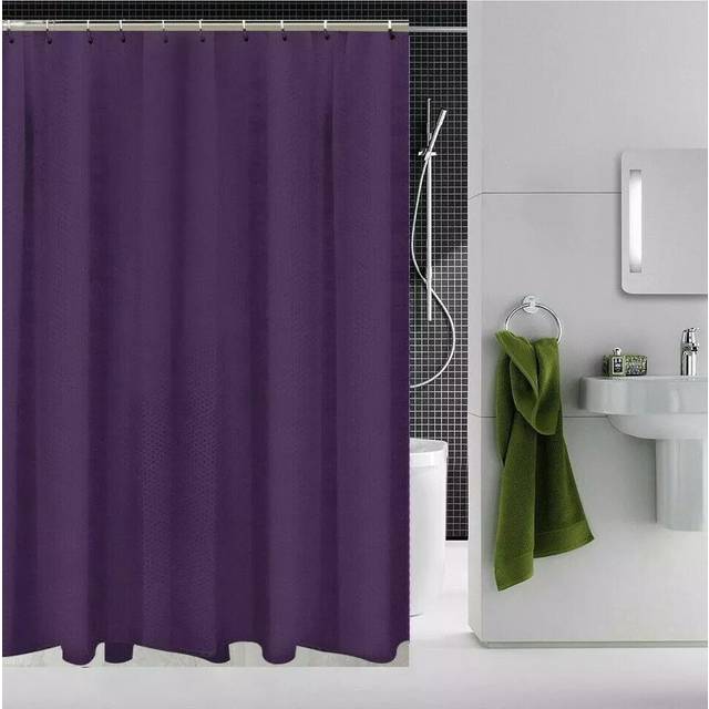 (Purple) Extra Long Bathroom Shower Diamond Curtain With Hooks Waterproof Curtain