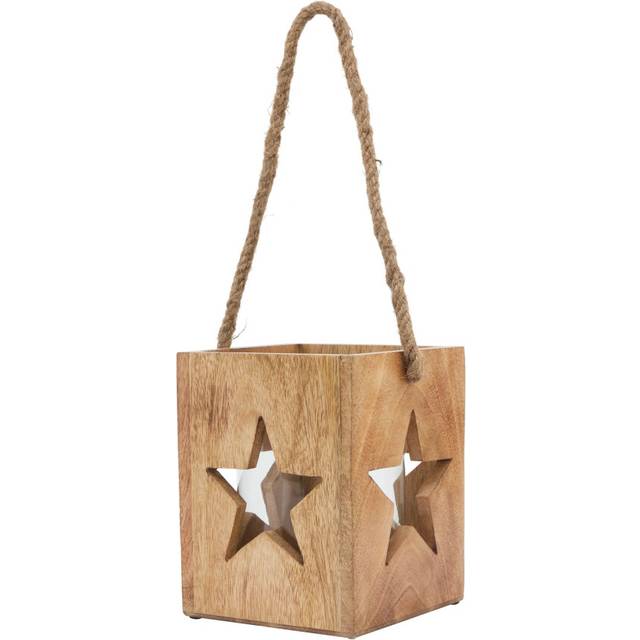 Natural Wooden Large Star Tealight Candle Holder - Glass - L16 x W16 x H19 cm - Brown