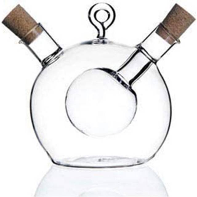 Olive Oil and Vinegar Dispenser 2 in 1 Glass Bottle with Cork Stopper